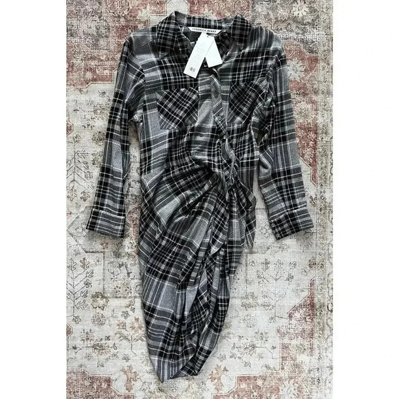 Veronica Beard Sierra Plaid Flannel Ruched Shirt Dress Womens Size 4 NWT - Picture 2 of 8